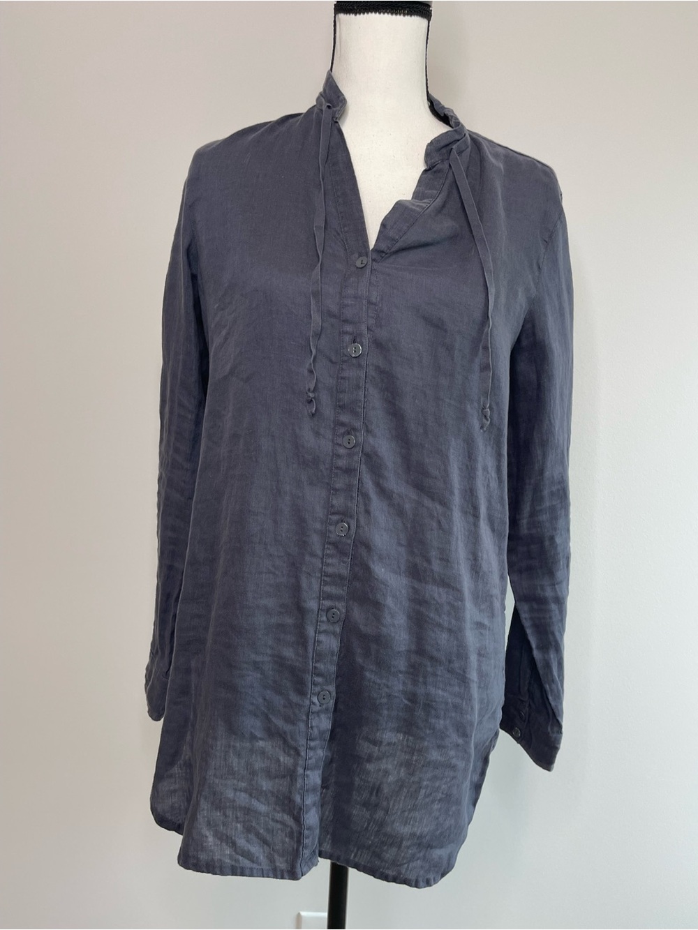 Peruvian Connection size 6 gray 100% linen top langenlook career breathable work